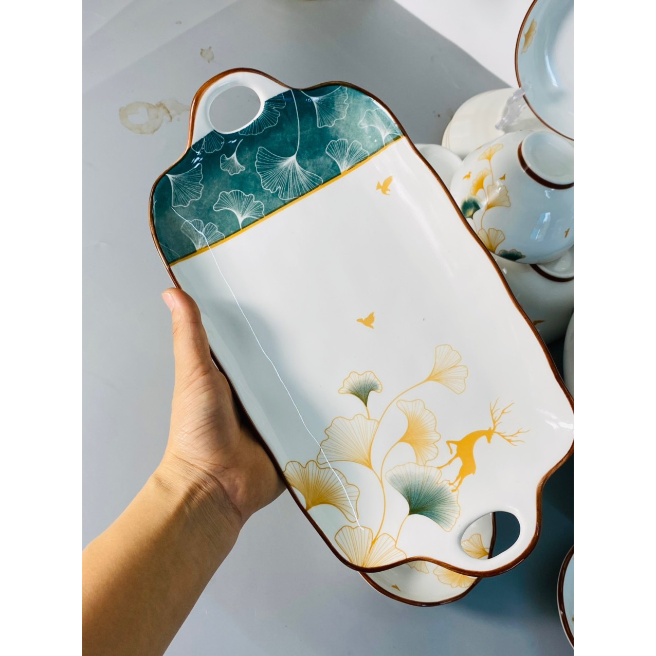 Bộ bát đĩa gốm sứ decor cao cấp sang sịn mịn, Sét 13 món