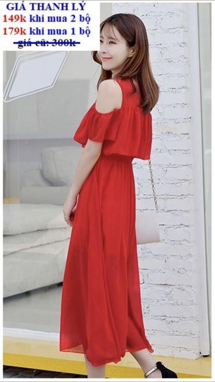 Maxi voan 2 lớp hở vai-QH