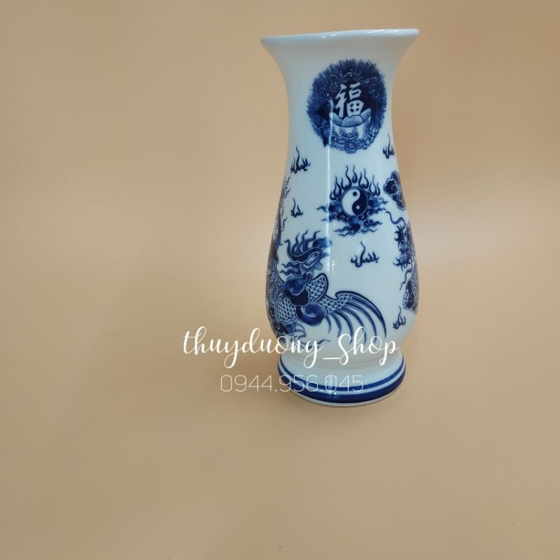 Lọ Hoa Thờ Men Lam Bát Tráng Hoạ Tiết Long Phụng