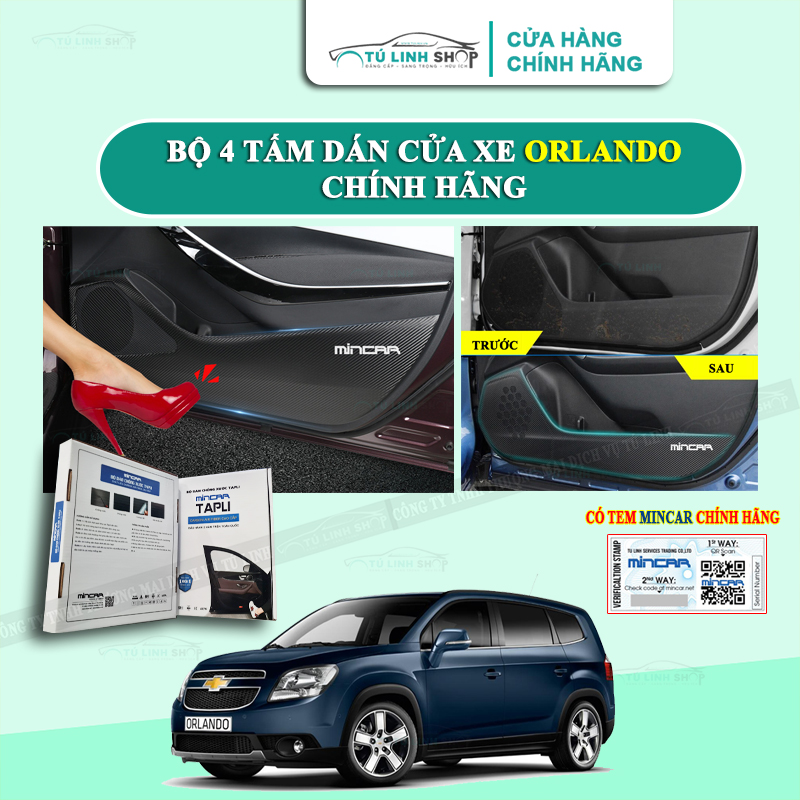Bộ 4 Tấm dán Tapli xe ORLANDO chính hãng MINCAR chống trầy xước cửa xe, chống xước tapi cửa ô tô bằng Carbon Air Fiber cao cấp