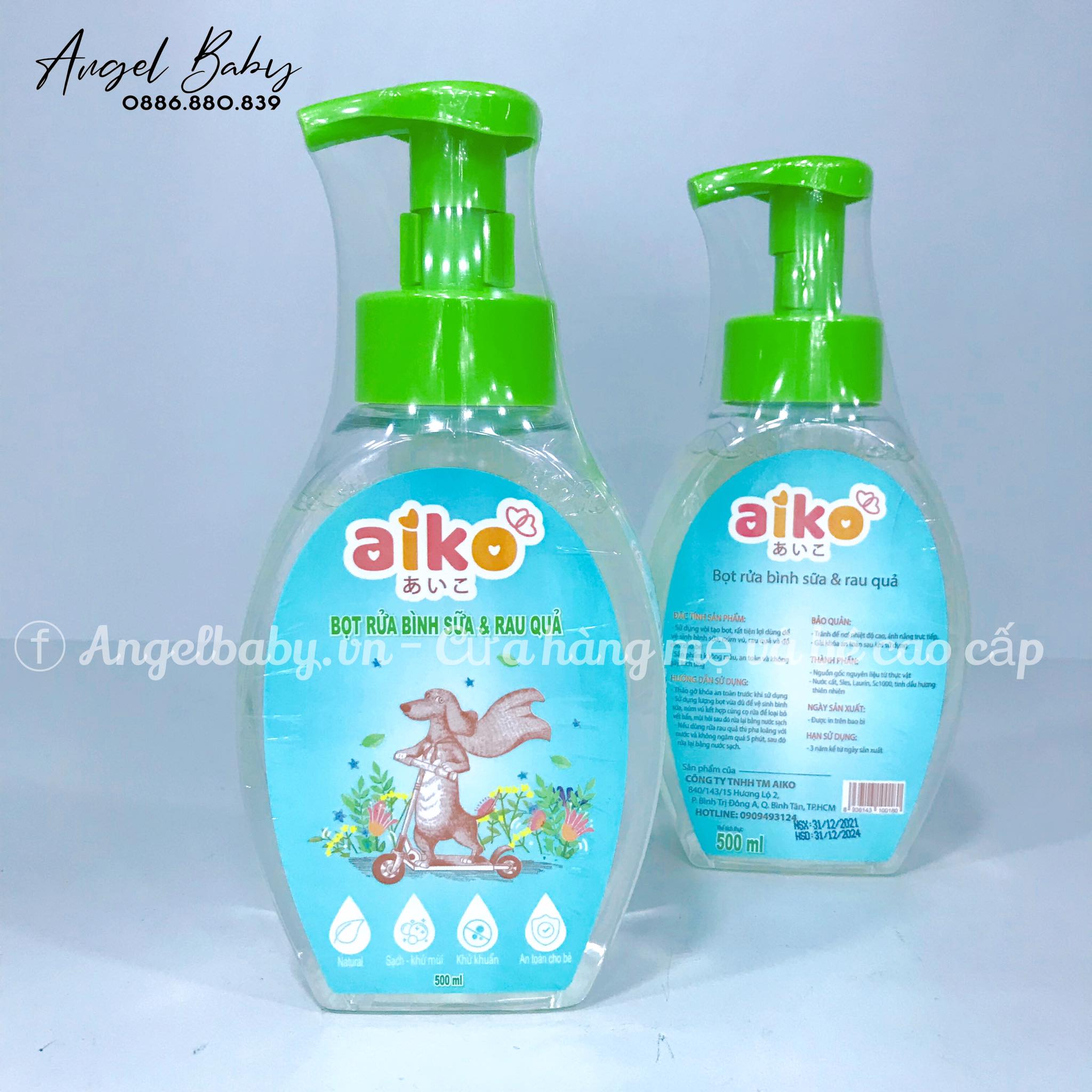Nước rửa bình sữa và trai cây Aiko chai 500ml