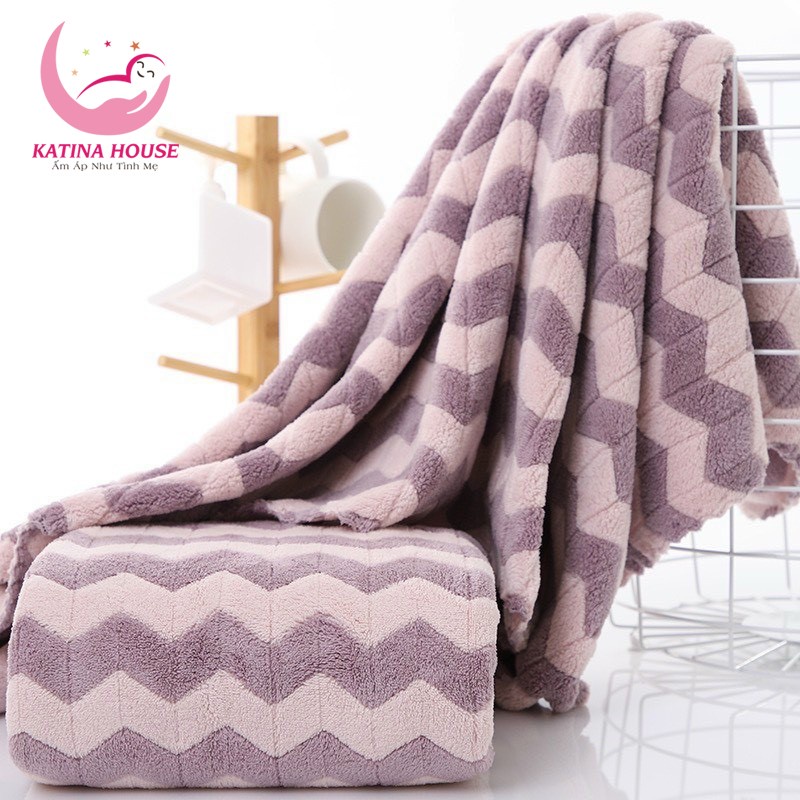 Bath towel fleece Korean super soft, smooth, good absorbent 50x100cm, motifs zigzags đẹp