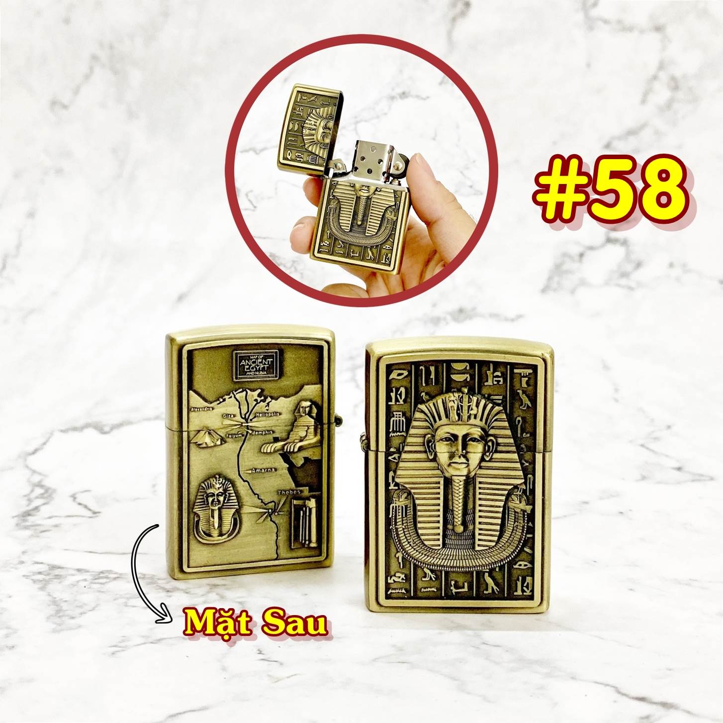 THẦN AMUN_  BÂT LỬA ZIPPO AI CẬP 2 MẶT HÌNH NỔI