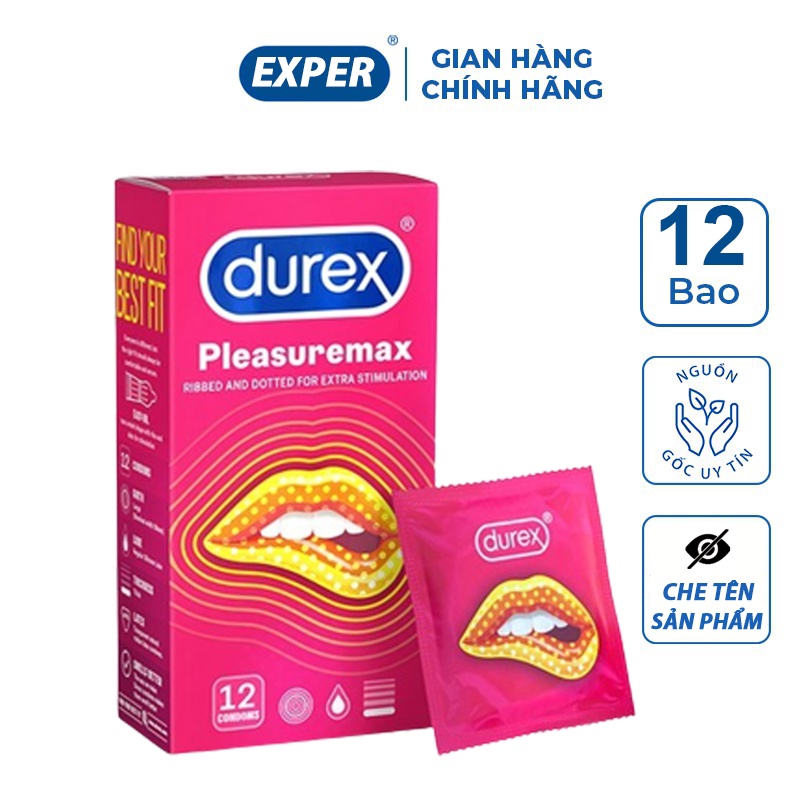 Bao cao su Durex PleasureMax NEW, bcs durex gân gai nổi siêu mỏng kéo dài thời gian