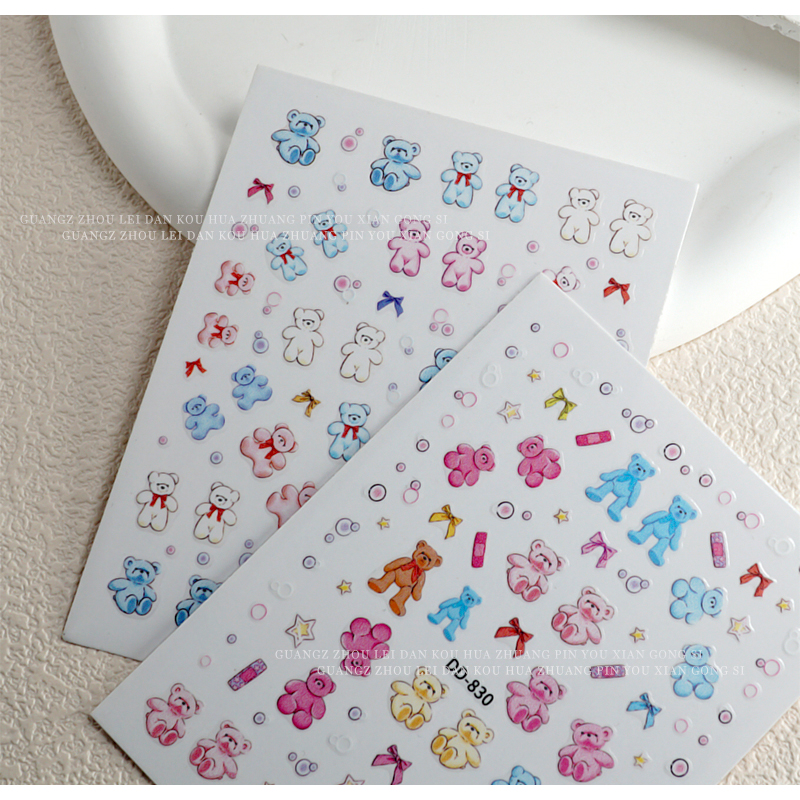 Sticker 3D Gấu Bông | Hình Dán Móng Tay DD-829 830