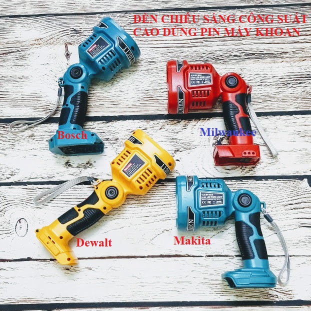 SV Đèn pin 4 led chiếu xa dùng pin Makita, Dewalt, Bos.ch, Miwaukee