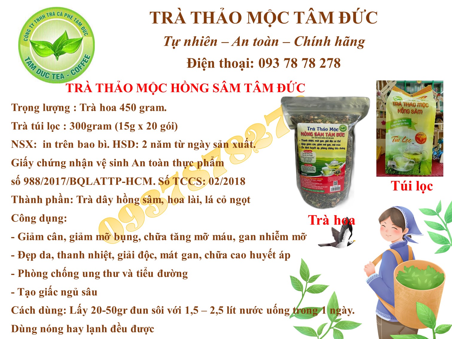 [HCM]Combo 5 gói trà thảo mộc hồng sâm tâm đức