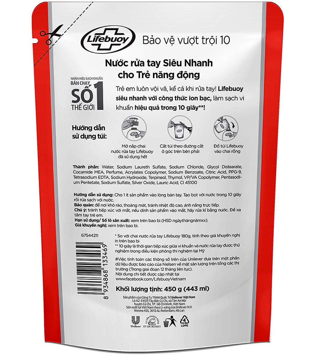 Nước rửa tay Lifebouy chai 450g