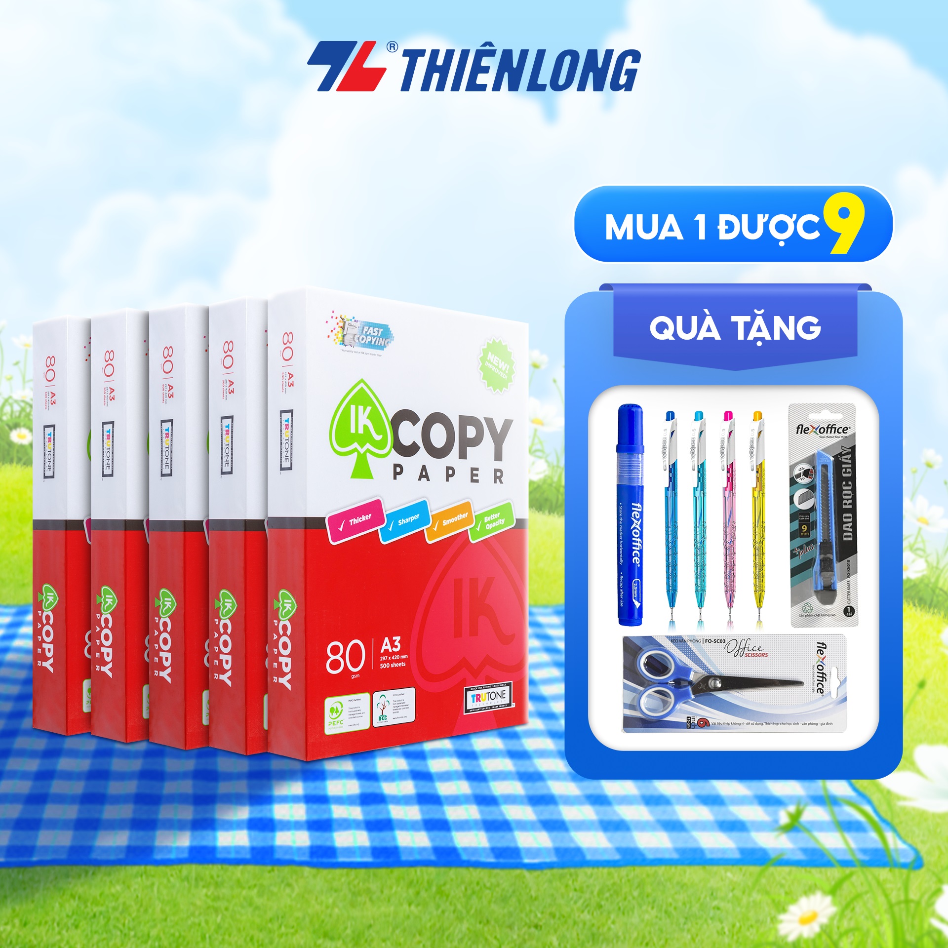 Ream giấy A3 80 gsm IK Copy - Hàng nhập khẩu Indonesia, chất lượng cao in 2 mặt không nhòe