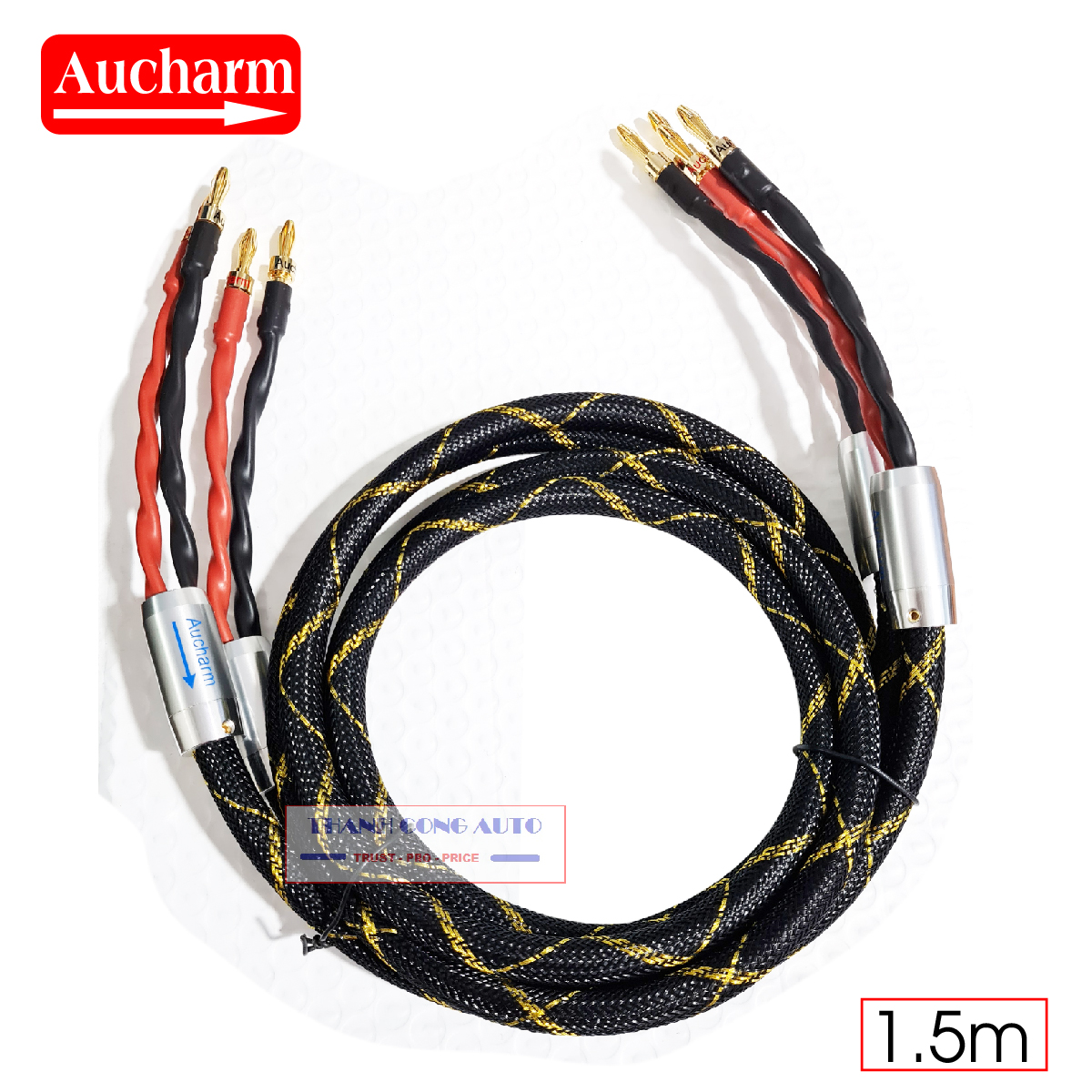 01 CẶP DÂY LOA AUCHARM 2 ĐẦU BẮP CHUỐI 4 LÕI ĐỒNG CAO CẤP DÀI 1.5M