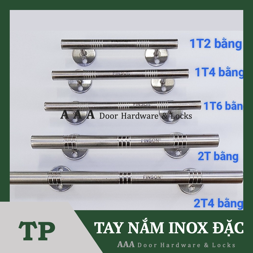Tay nắm cửa inox 304 (đặc) đầu bằng ống hiệu FINSON dài 12cm 16cm 18cm ...