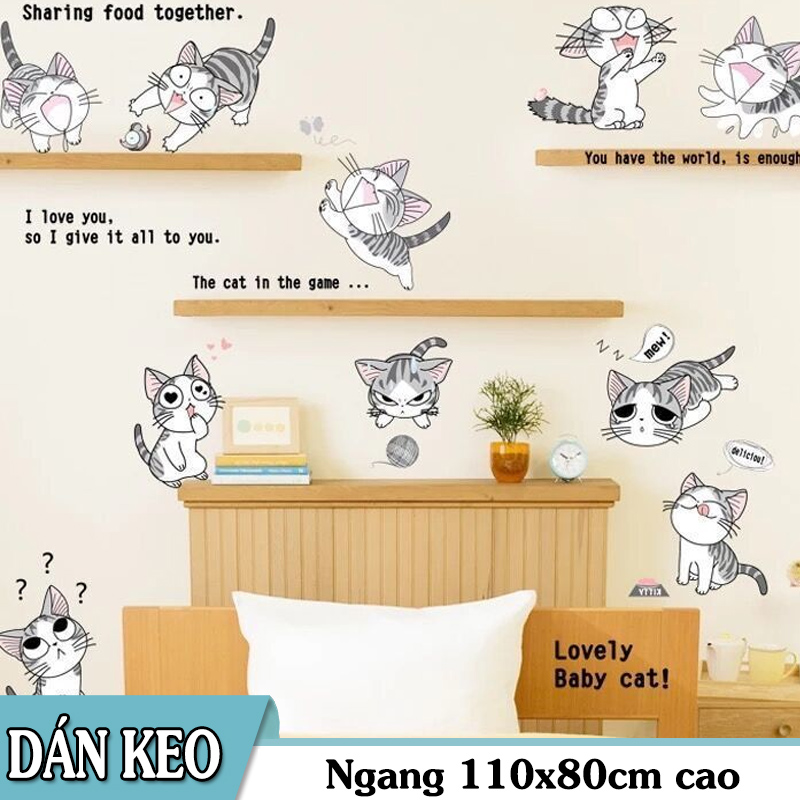 Decal trang trí Mèo Quậy tinh nghịch