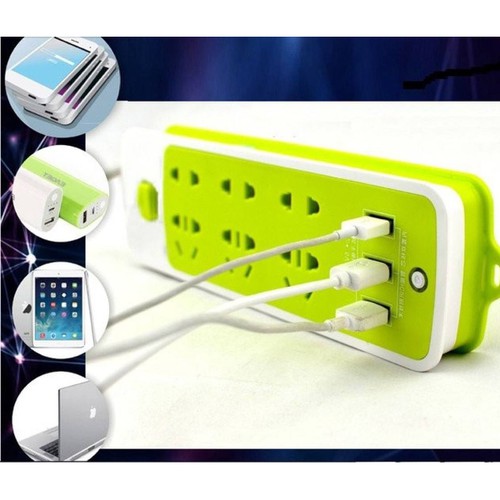 Ổ điện đa năng USB 16 lỗ xanh , ổ điện xanh lá có 3 usb sạc điện thoại , Ổ điện xanh đa năng chống giật
