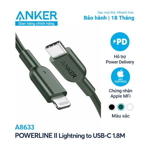 Cáp sạc ANKER PowerLine II Lightning to USB-C dài 1.8m - A8633