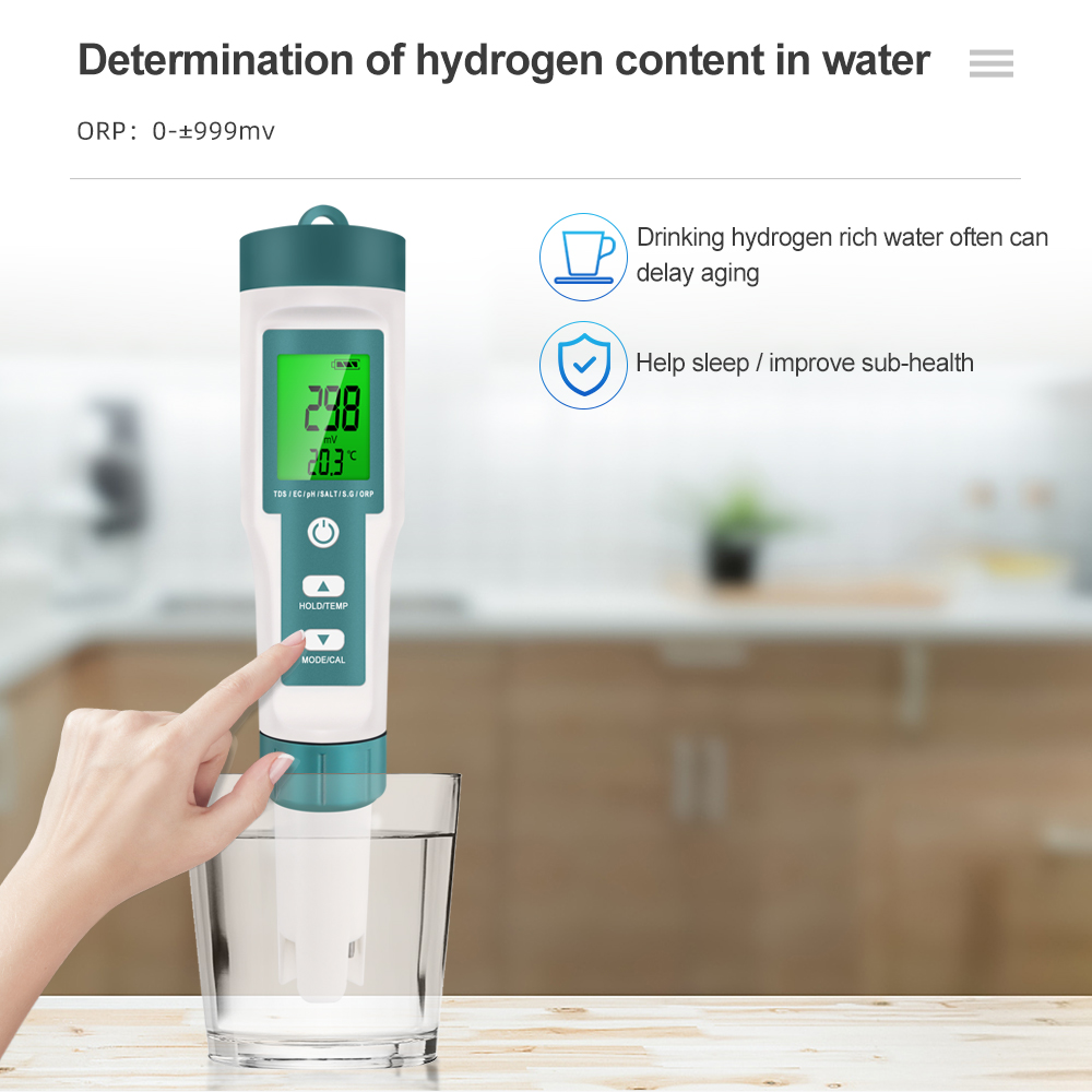 Máy đo ORP PH TDS EC kỹ thuật số 7 trong 1 Độ mặn SG Máy kiểm tra nhiệt độ Độ dẫn điện Bộ lọc nước Bút kiểm tra độ tinh khiết có đèn nền