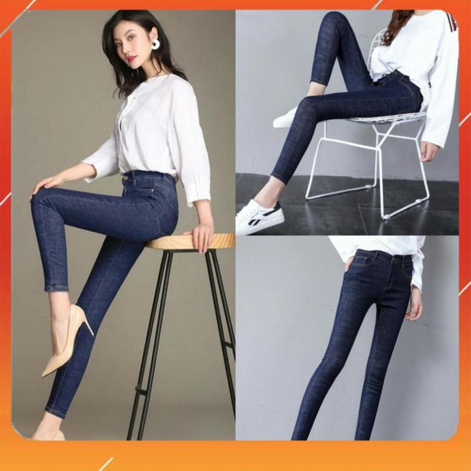 Quần jean nữ lưng cao màu xanh đen quần jean skinny 3 nút GLQ111