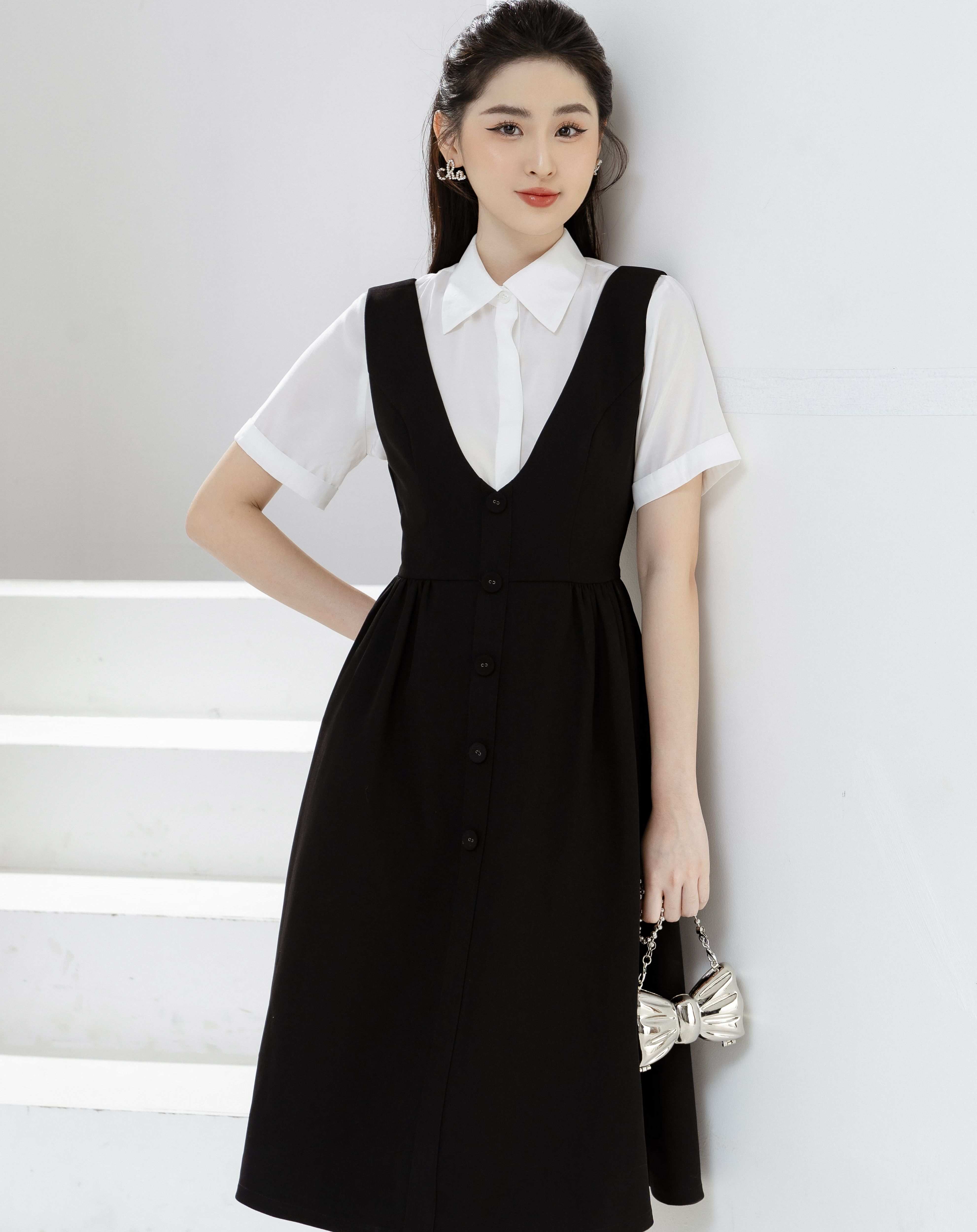 Váy yếm cổ V dáng A xoè TIINSTORE V0Y032