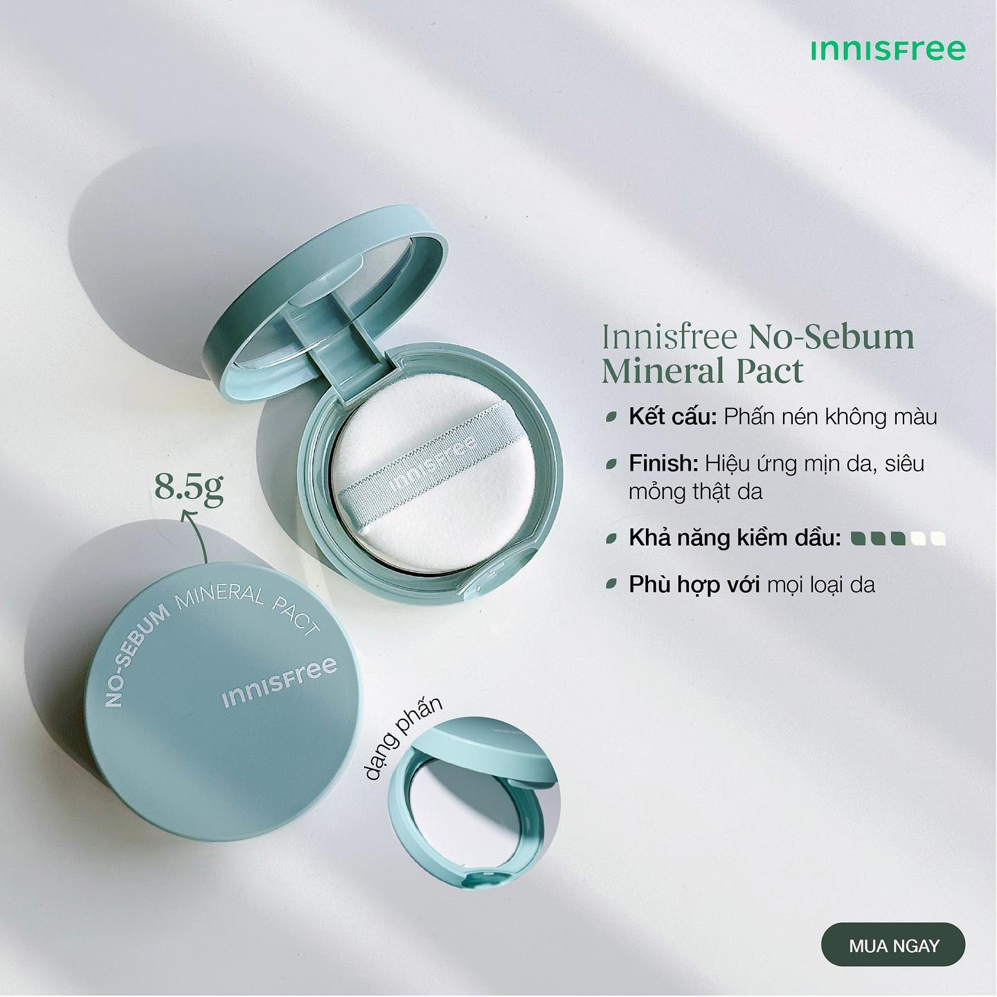 Phấn Phủ Dạng Nén Innisfree No-Sebum Mineral Pact 8.5g