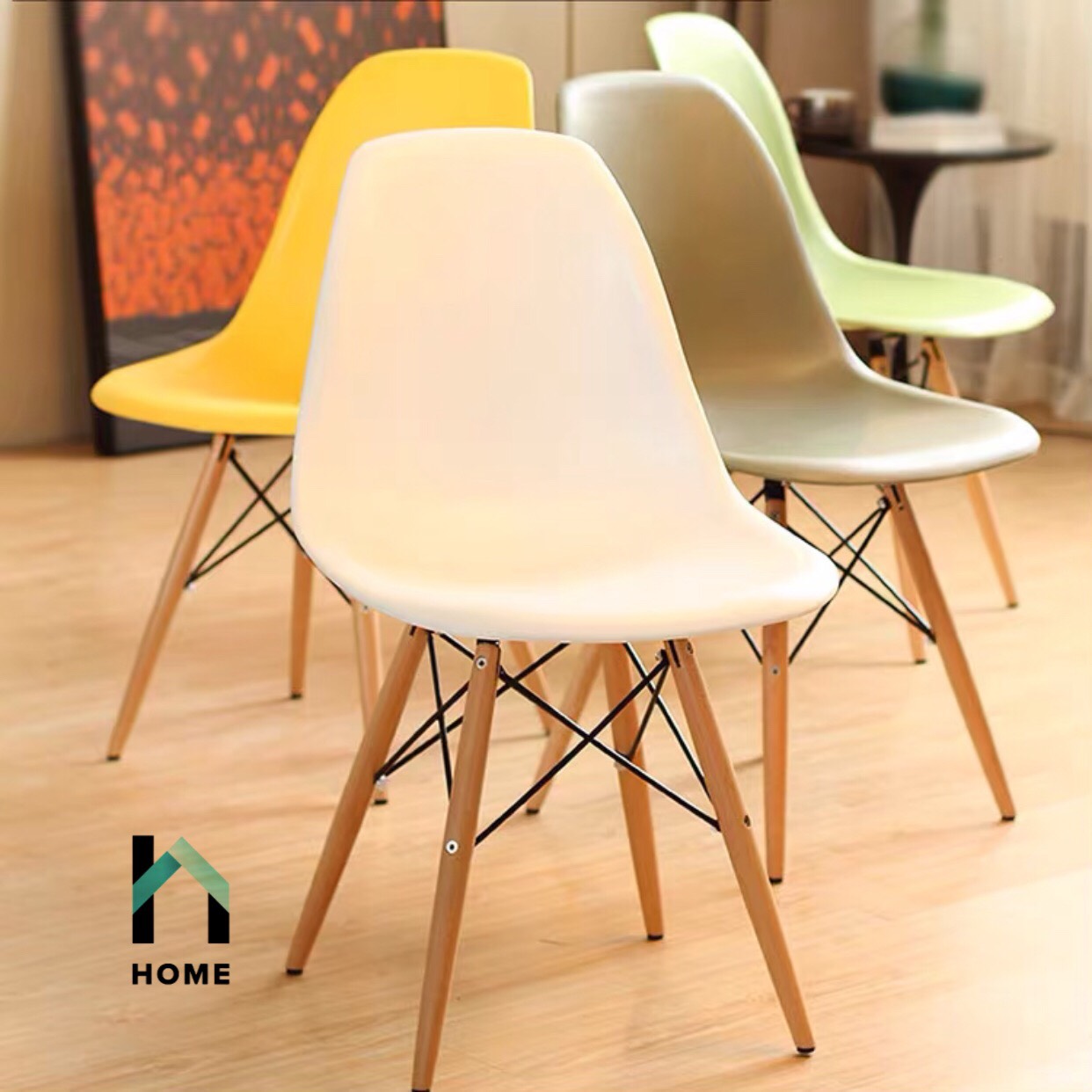 GHẾ EAMES Chân Gỗ Đan Thép (Ghế làm việc, quán cafe, phòng ăn...) Kiểu Hiện Đại Hàn Quốc