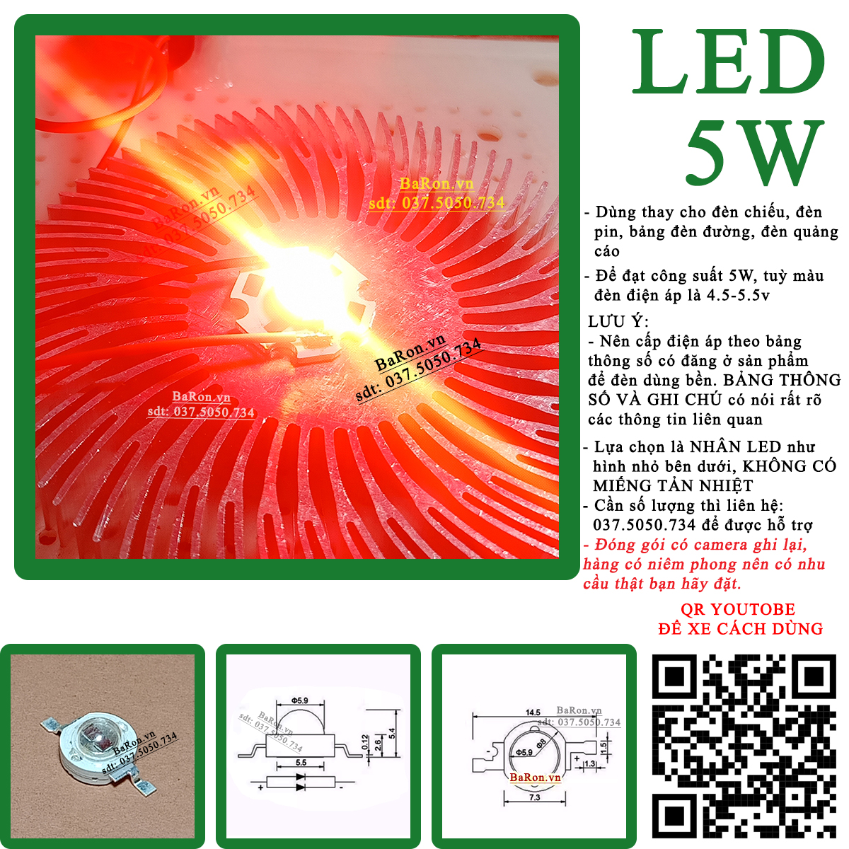 Bóng led siêu sáng 5w (9 màu đèn) lựa chọn