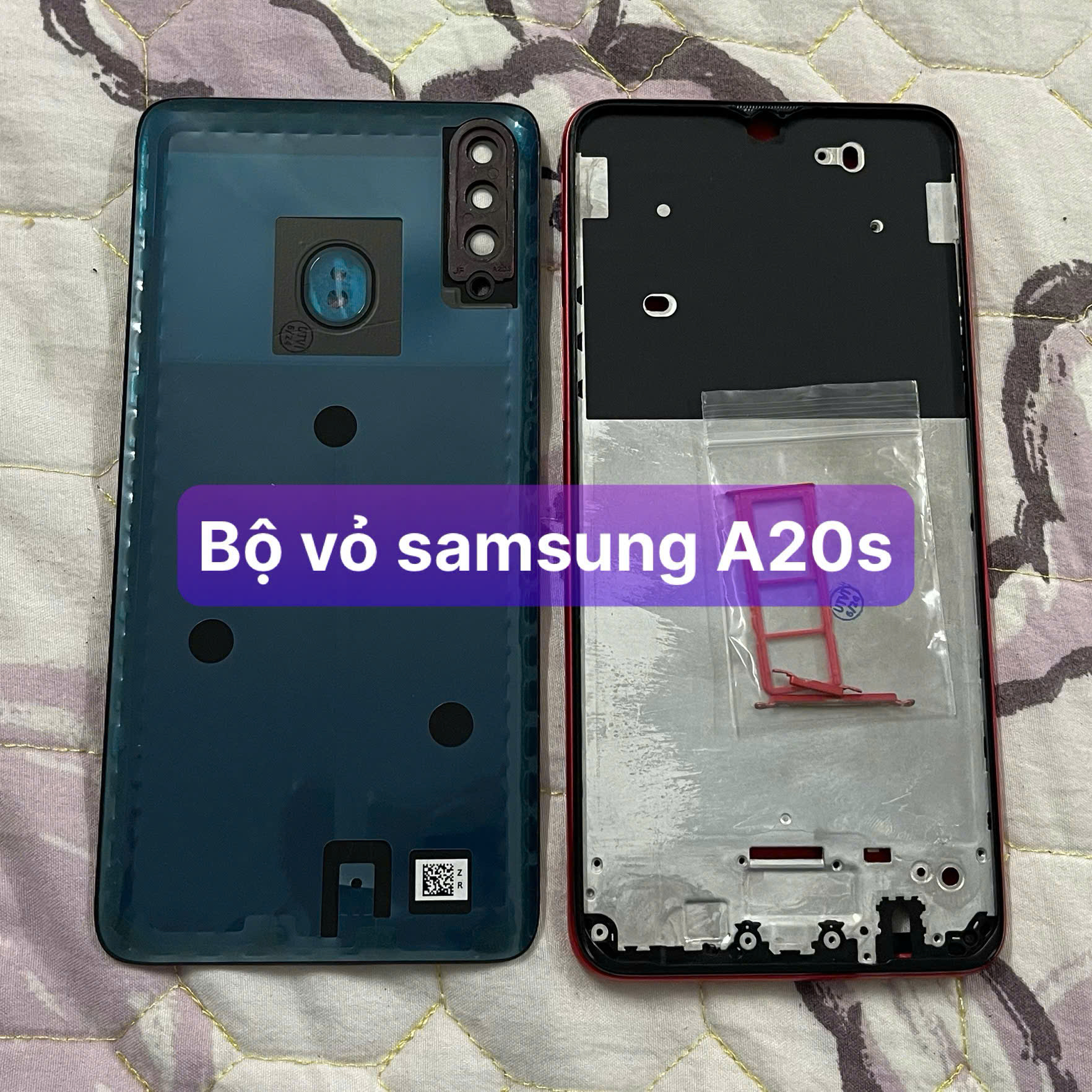 bộ vỏ samsung A20s ,kèm khay sim, phím, kính camera