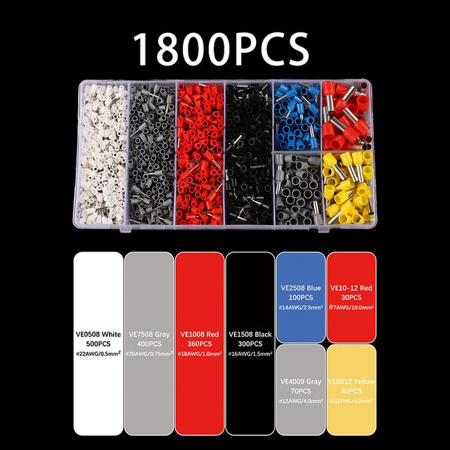 1800/1930/2120 PCS/Boxed VE Tubular Crimp Terminal Electrical Tube Insulated Ferrule Wire Connector Crimping Terminals Kit Set