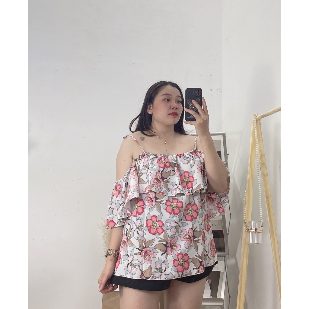 Áo sơ mi bẹt vai bigsize nữ kiểu dáng bánh bèo trễ vai, Áo kiểu big size nữ dễ thương BET VAI