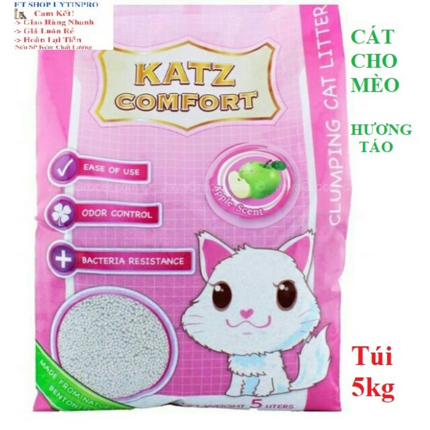 CÁT VỆ SINH CHO MÈO Katz Comfort Hương Táo Túi 5L - Pet shop 24