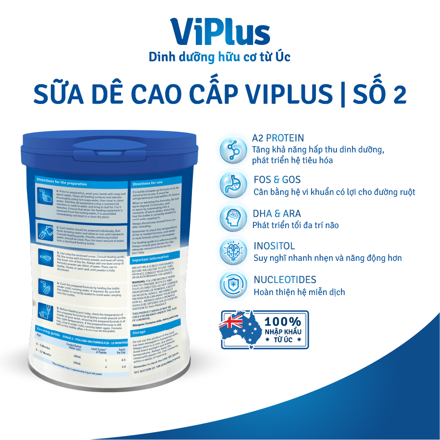 Sữa bột dê công thức Viplus Goat số 2 800g (date 12.2023)