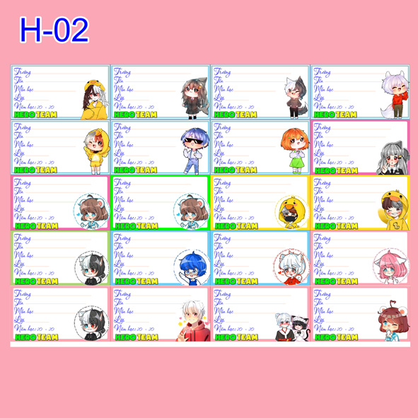 [HCM]Nhãn vở Hero Team (combo 3 set 60 nhãn)