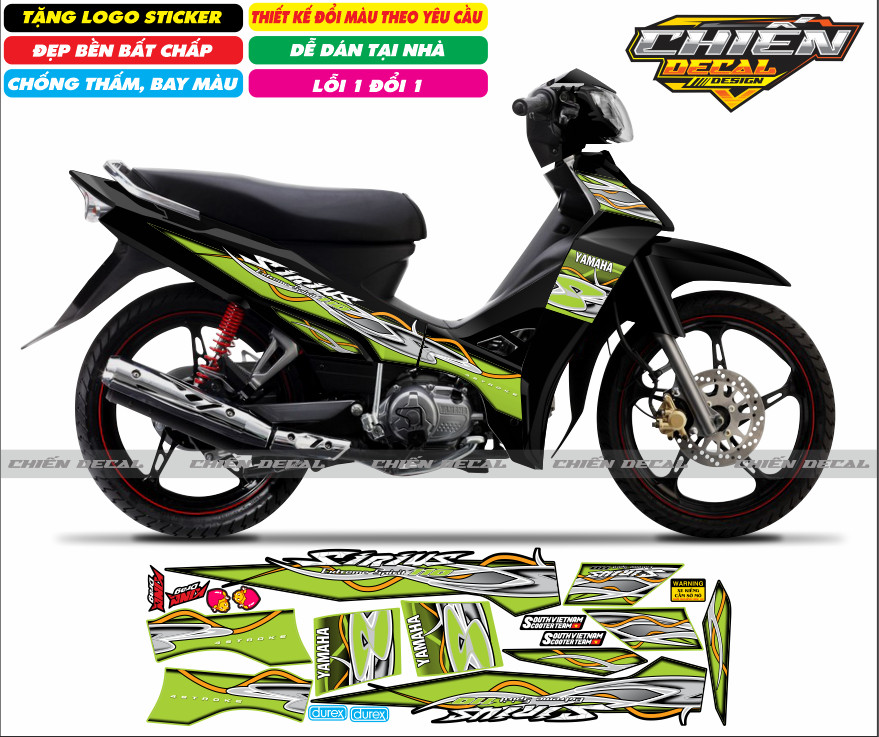 Tem rời xe sirius RC 110cc - 50cc mẫu tem lửa chế - nhiều màu lựa chọn (tem 3 lớp cao cấp)