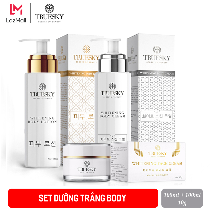 Bộ tắm trắng body cấp tốc và dưỡng trắng da mặt Truesky gồm (1 kem ủ trắng body 100ml + 1 kem body dưỡng trắng 100ml + 1 kem trắng da mặt 10g)