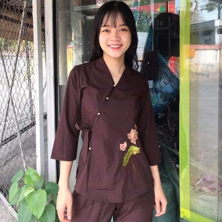 [HCM]Đồ lam đi chùa bà lai nhật thêu sen