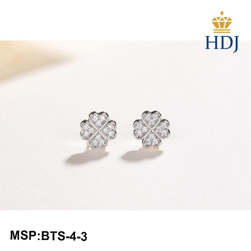 Combo dây chuyền và khuyên tai bạc Ý 925 Hình Cỏ bốn lá may mắn sang trọng trang sức cao cấp HDJ mã BTS-4-3