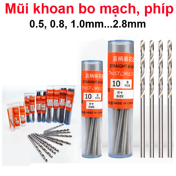 [Ưu đãi Follow 10K] (1 hộp 10 cái) Mũi khoan các loại từ 0.5-2.8mm