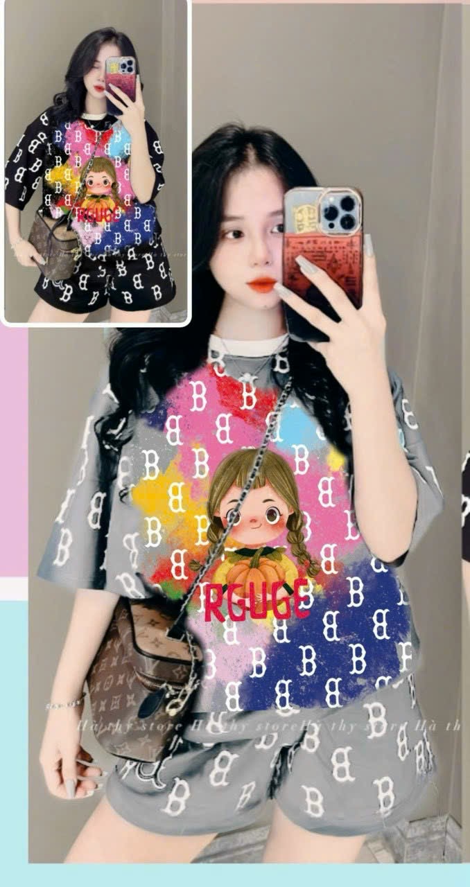 Bộ đùi vải thun gấu dâu đáng yêu,freesize dưới 54kg