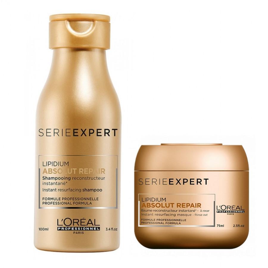 Cặp Gội Hấp (Ủ) Tóc Loreal Lipidium Absolut Repair Dành Cho Tóc Hư Tổn 100ml + 75ml