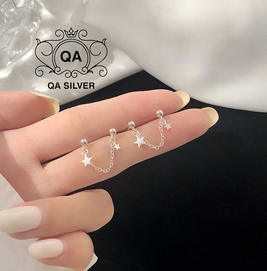 Khuyên tai bạc 925 ngôi sao 2 lỗ bông nữ kẹp vành S925 STAR QA SILVER Earrings EA210210
