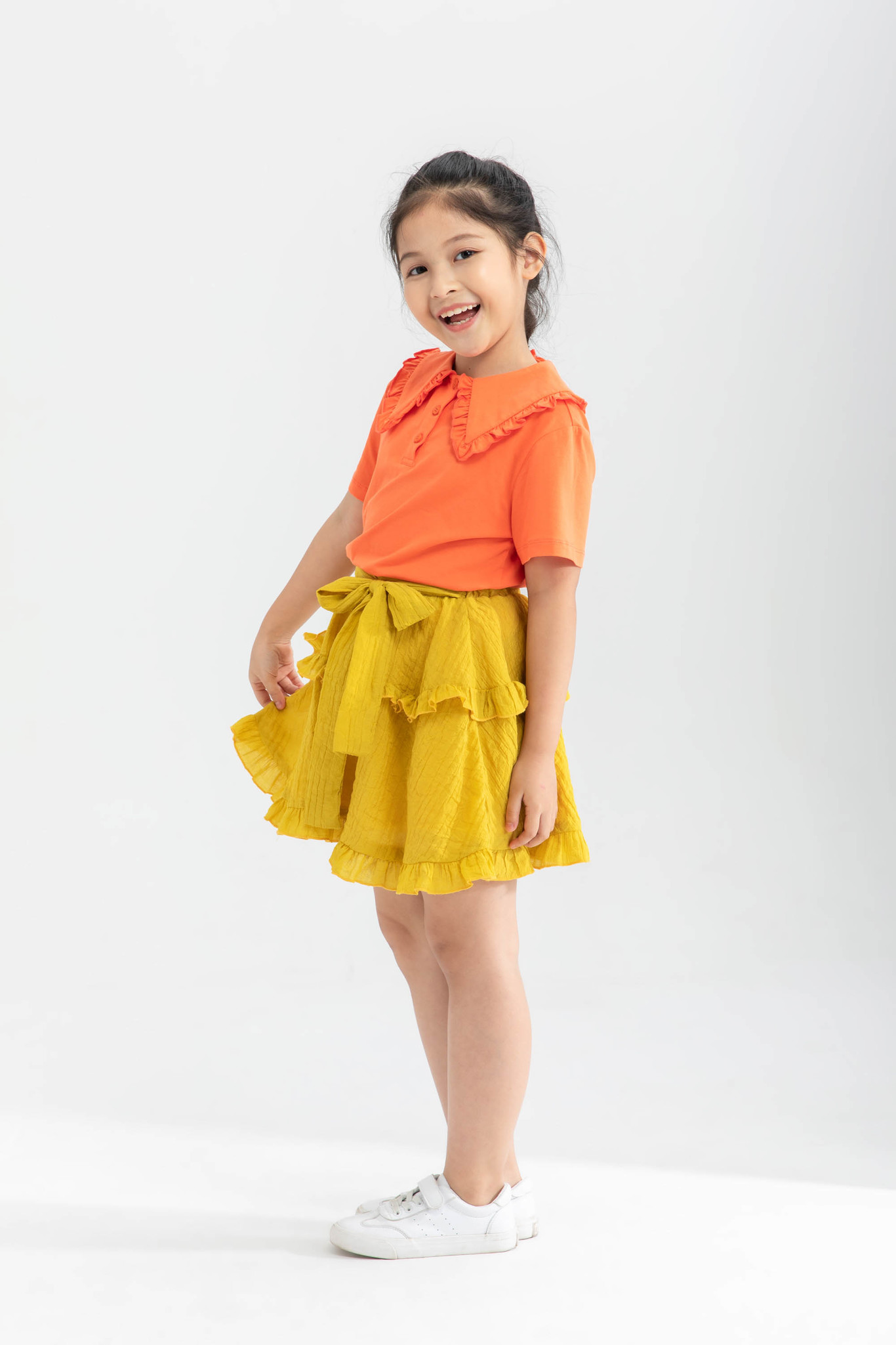 Áo thun cổ bèo bé gái IVY moda MS 57G1218