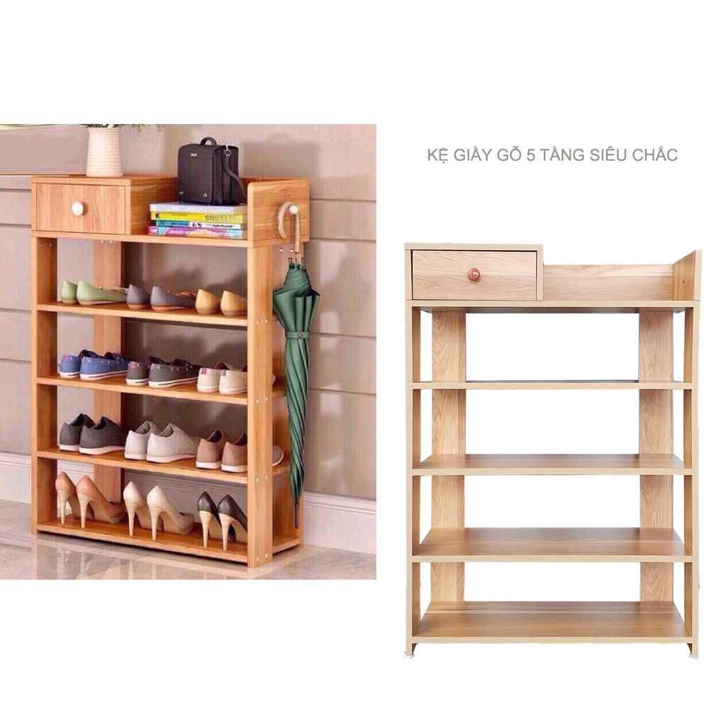 KỆ ĐỂ GIÀY 5 TẦNG KHUNG GỖ CÓ HỘC TỦ