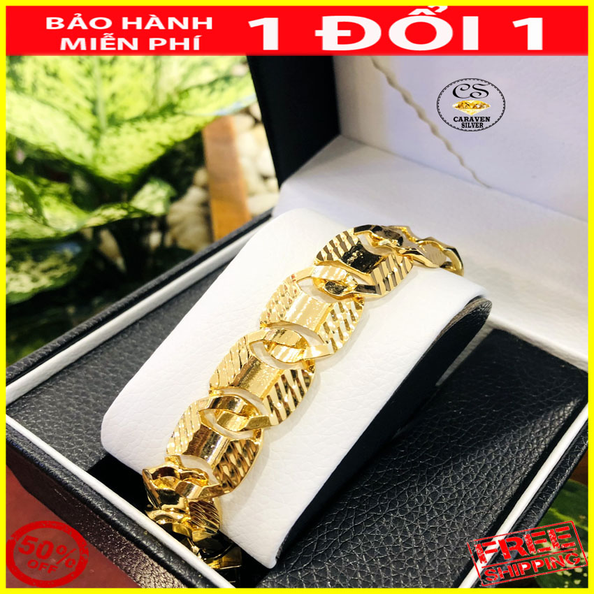 Lắc tay nam khoen lật cắt laser mạ vàng 18k bản rộng 1.6cm - caraven silver