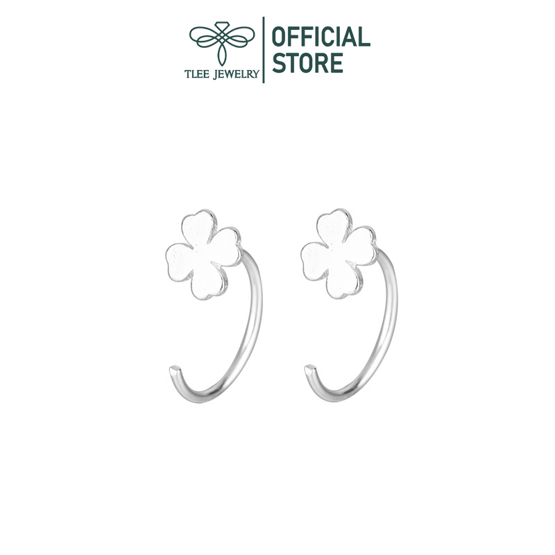 Khuyên tai bạc nữ TLEE móc cỏ bốn lá trơn basic TleeJewelry B0257