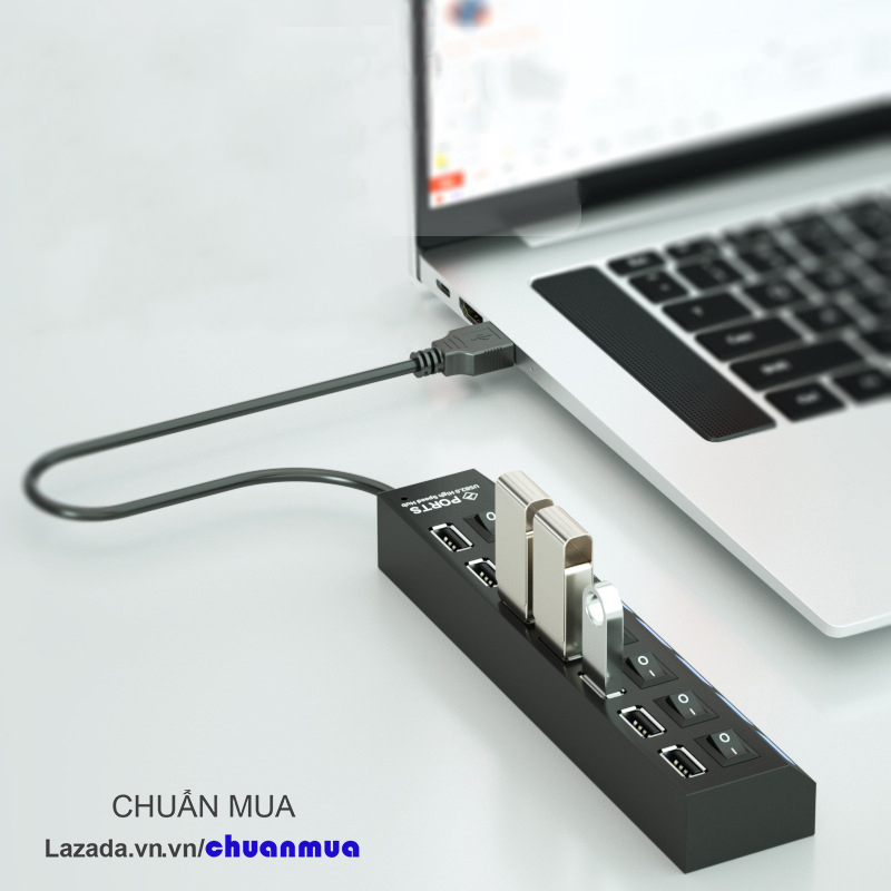 Hub USB 2.0 7 Cổng USB Mở Rộng Kết Nối đa Năng với Laptop PC USB Port Splitter ( Bộ Chia Cổng USB Có Công Tắc Đèn Led )