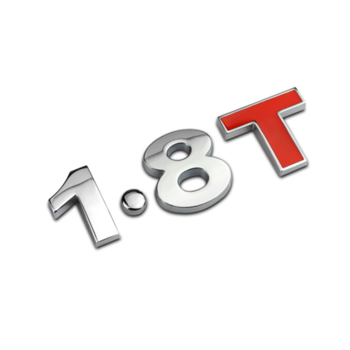 Decal tem chữ 1.8T inox dán đuôi xe ô tô trang trí
