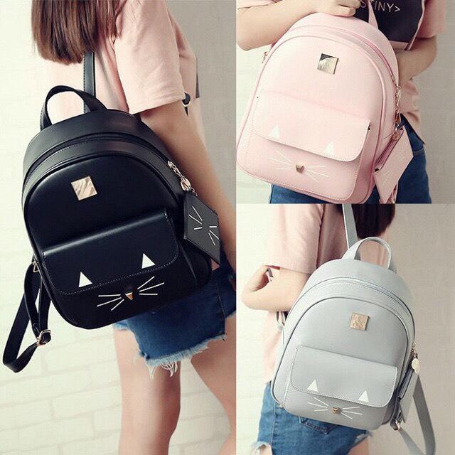 [HCM]Balo Thời Trang Da Mini Mèo Mắt Trắng Cực Cute