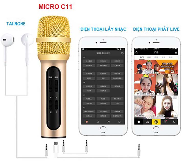 Combo Mico C11 Hát Live Stream và chân đỡ micro cao cấp