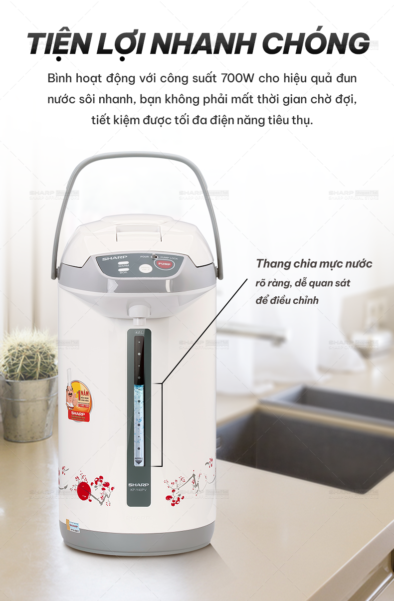 Bình Thủy  Điện Sharp KP-Y40PV-RD Dung Tích 4L [HÀNG CHÍNH HÃNG BẢO HÀNH 12 tháng]