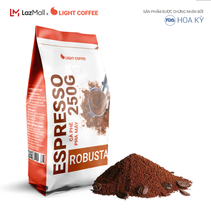 [SẢN XUẤT MỚI] Cà phê pha espresso Light Coffee, cà phê rang xay pha máy , cà phê nguyên chất 100% Light Coffee độ mịn chuyên dùng pha Espresso - Gói 250gr