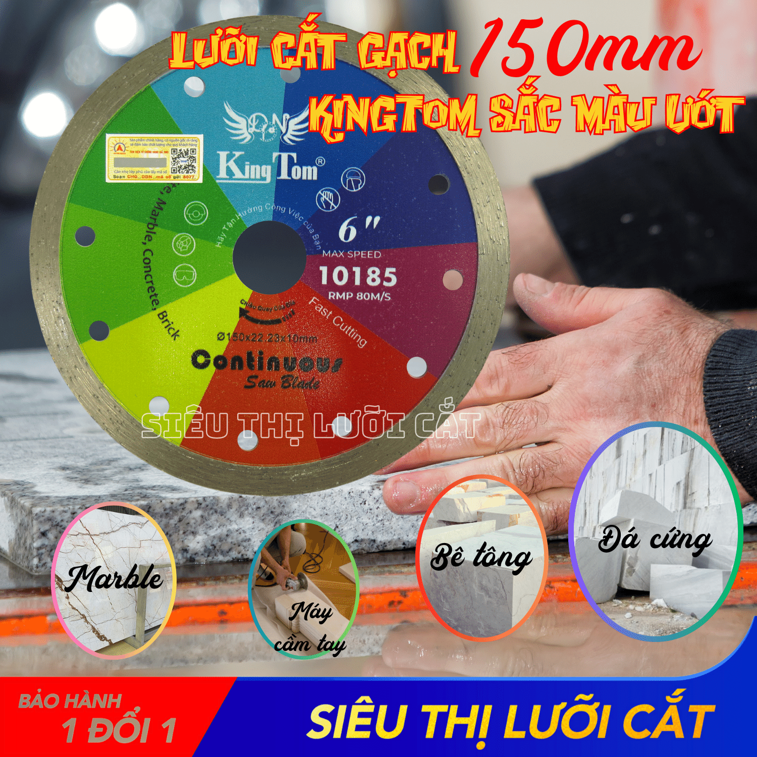 Lưỡi cắt gạch 150mm kingtom sắc màu ướt - chuyên bê tông, đá granite