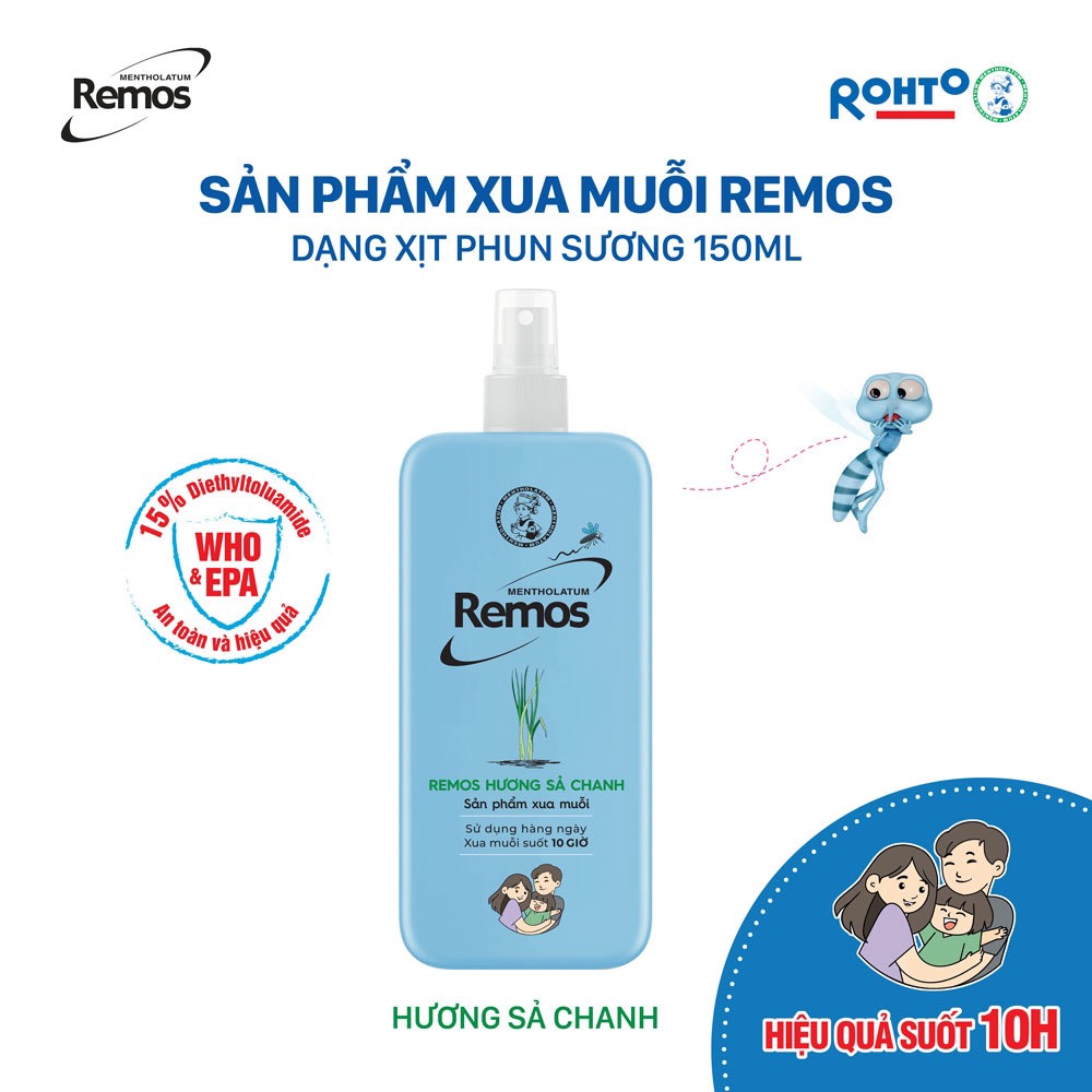 Xịt Chống Muỗi Remos Sả Chanh 150ml Bảo Vệ Suốt 10H Giữ Ẩm Da Remos Lemon Grass Repellent Mosquito And Insect Spray150ml